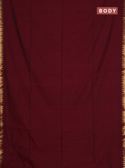 Bengal soft cotton saree maroon and blue with plain body and zari woven border