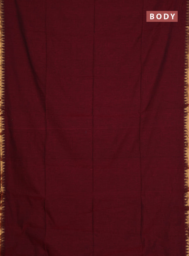 Bengal soft cotton saree maroon and blue with plain body and zari woven border