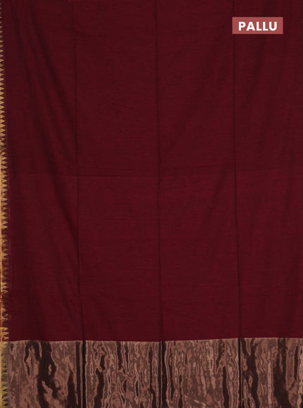 Bengal soft cotton saree maroon and blue with plain body and zari woven border