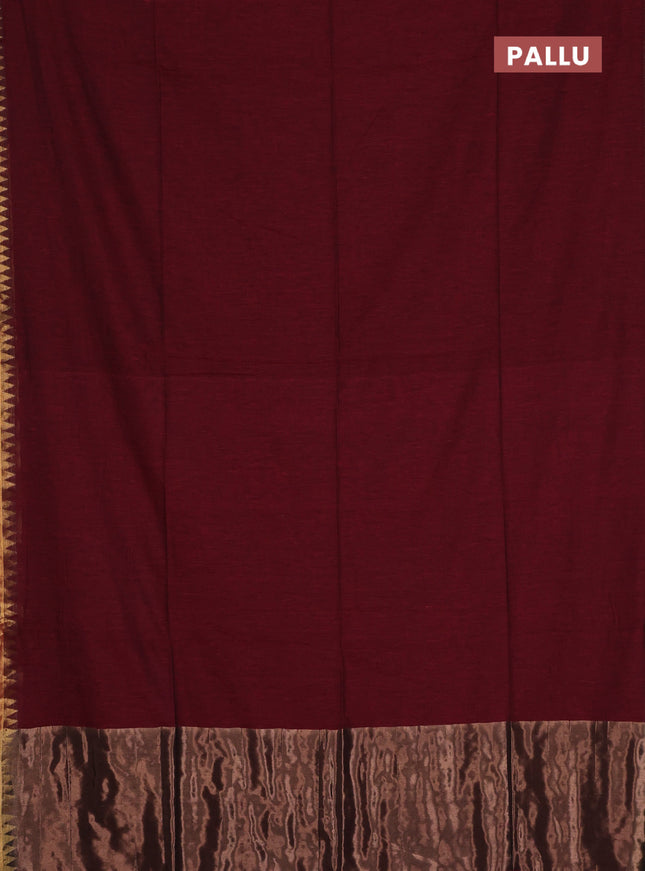 Bengal soft cotton saree maroon and blue with plain body and zari woven border