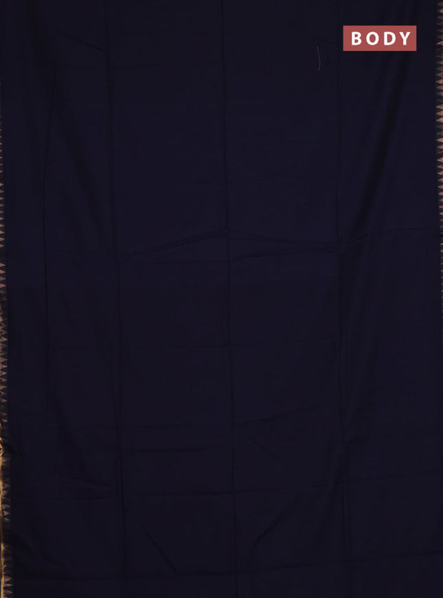 Bengal soft cotton saree navy blue and beige with plain body and zari woven border