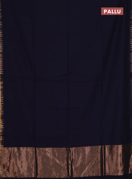Bengal soft cotton saree navy blue and beige with plain body and zari woven border