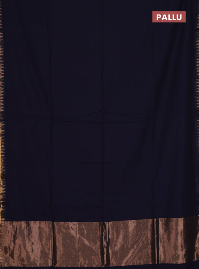 Bengal soft cotton saree navy blue and beige with plain body and zari woven border