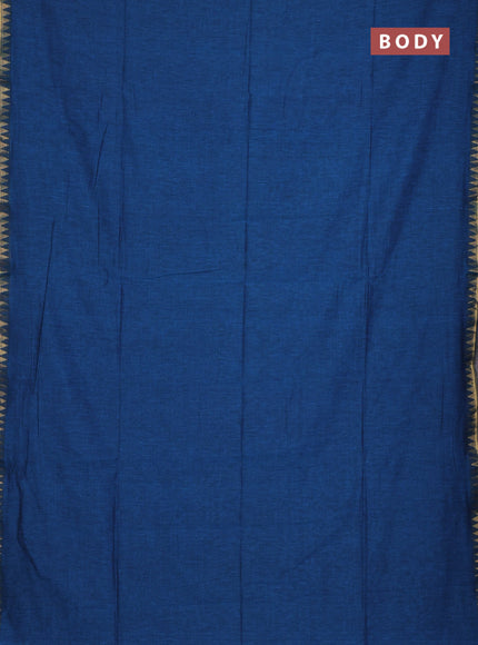Bengal soft cotton saree cs blue with plain body and zari woven border
