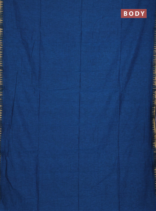 Bengal soft cotton saree cs blue with plain body and zari woven border