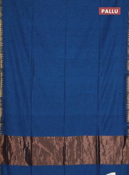 Bengal soft cotton saree cs blue with plain body and zari woven border