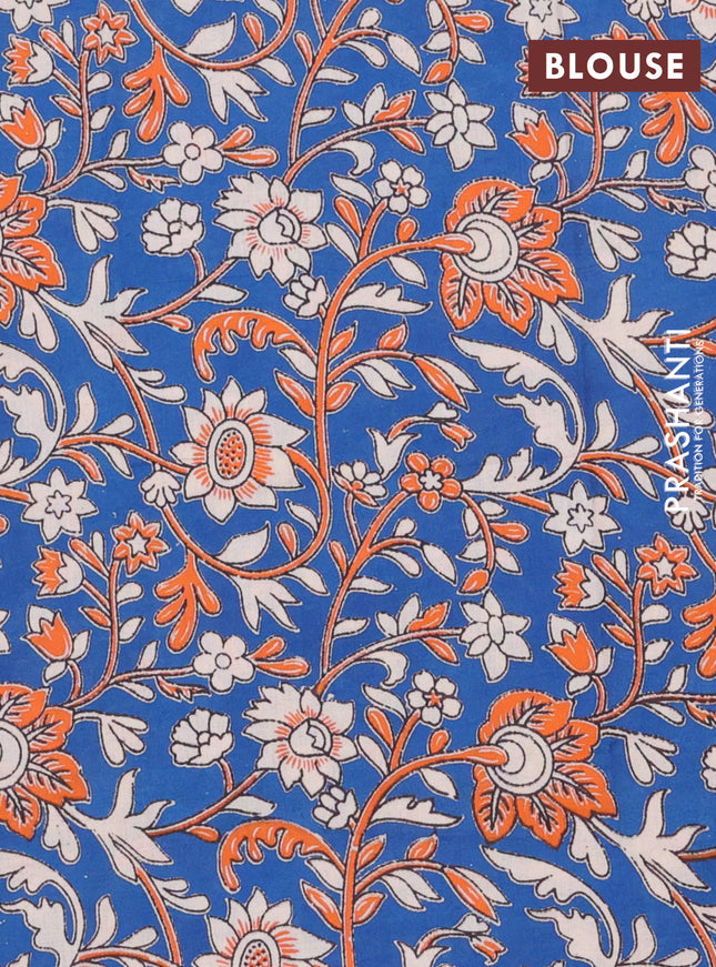 Bengal soft cotton saree cs blue with plain body and zari woven border