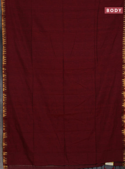 Bengal soft cotton saree maroon and blue with plain body and zari woven border