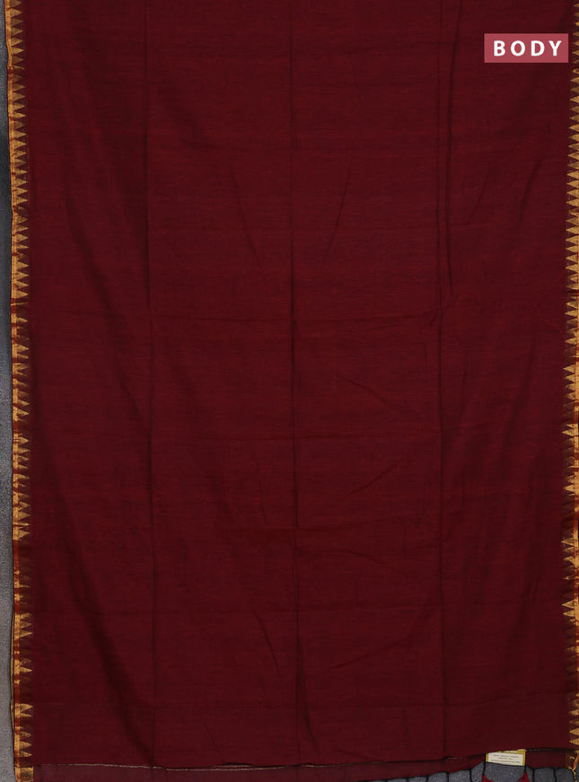 Bengal soft cotton saree maroon and blue with plain body and zari woven border