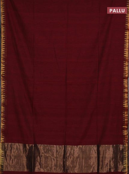 Bengal soft cotton saree maroon and blue with plain body and zari woven border