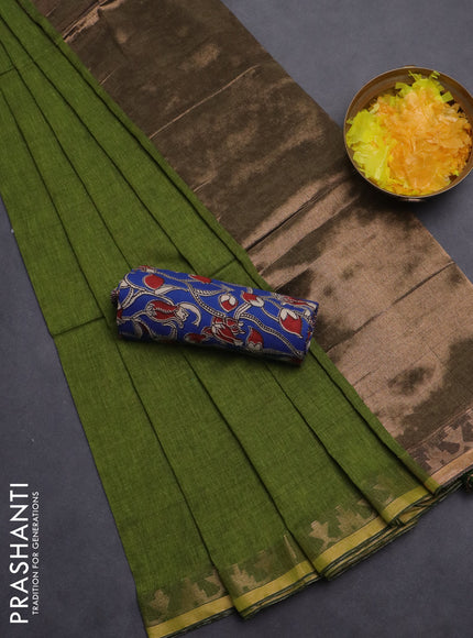 Bengal soft cotton saree green and blue with plain body and zari woven border