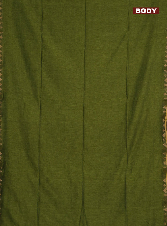 Bengal soft cotton saree green and blue with plain body and zari woven border