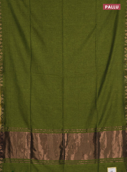 Bengal soft cotton saree green and blue with plain body and zari woven border