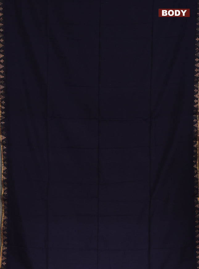 Bengal soft cotton saree navy blue and maroon with plain body and zari woven border