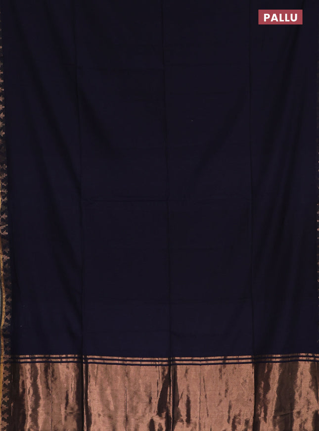 Bengal soft cotton saree navy blue and maroon with plain body and zari woven border
