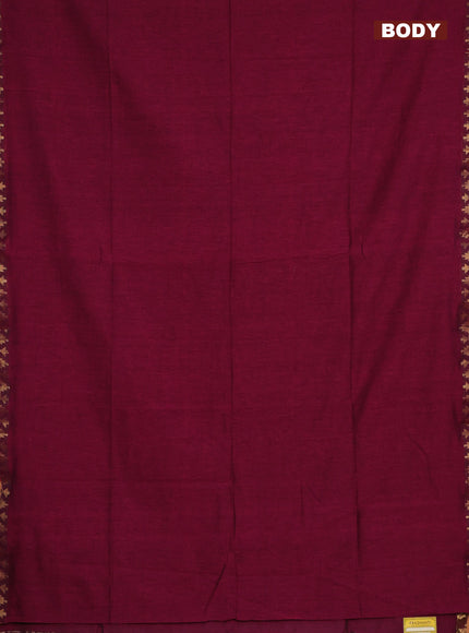 Bengal soft cotton saree magenta pink and teal green with plain body and zari woven border