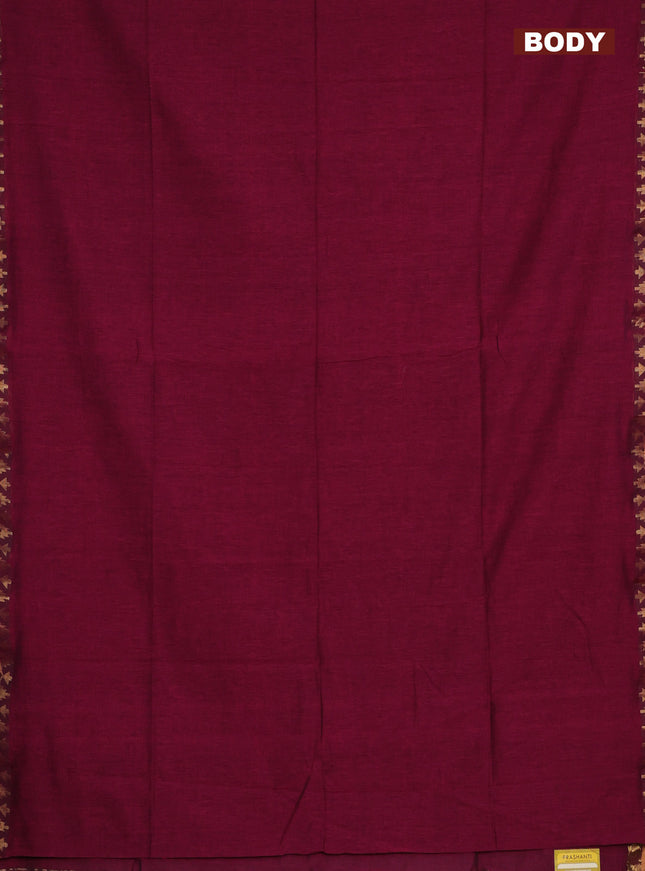 Bengal soft cotton saree magenta pink and teal green with plain body and zari woven border