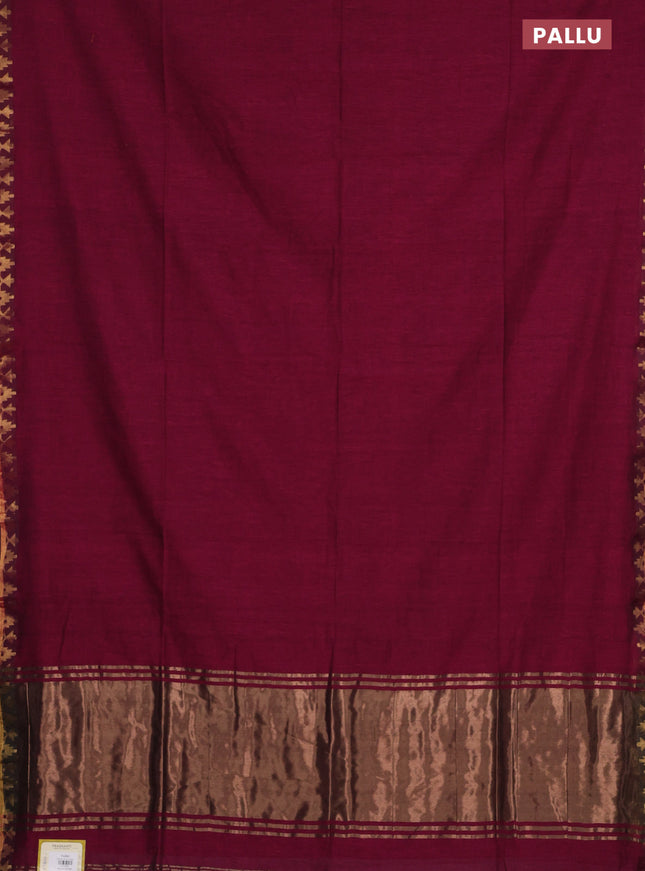 Bengal soft cotton saree magenta pink and teal green with plain body and zari woven border