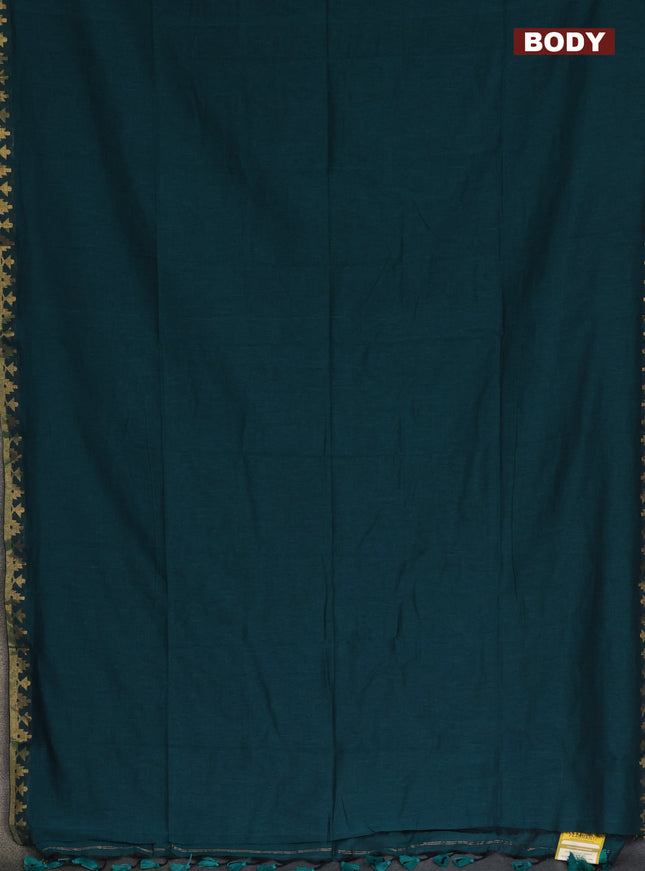 Bengal soft cotton saree peacock green with plain body and zari woven border