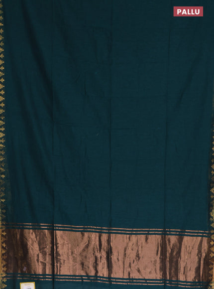 Bengal soft cotton saree peacock green with plain body and zari woven border