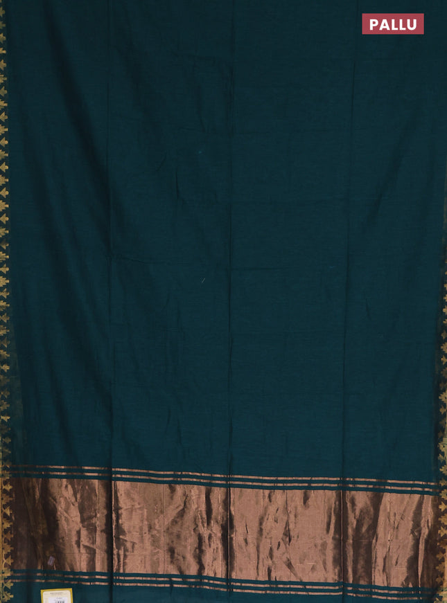 Bengal soft cotton saree peacock green with plain body and zari woven border