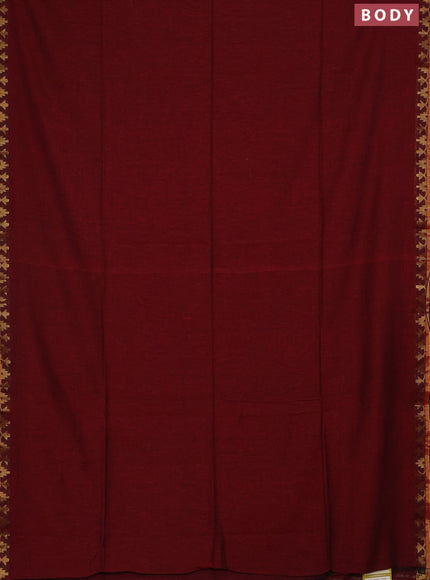 Bengal soft cotton saree maroon and green with plain body and zari woven border