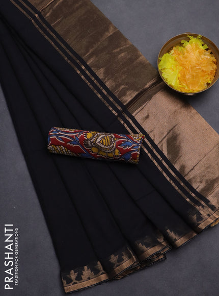Bengal soft cotton saree black and maroon with plain body and zari woven border