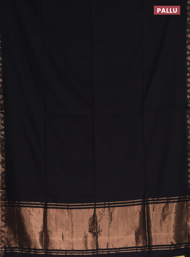 Bengal soft cotton saree black and maroon with plain body and zari woven border