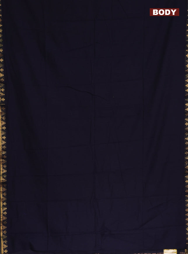 Bengal soft cotton saree navy blue and grey with plain body and zari woven border