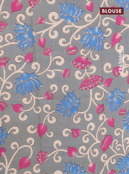 Bengal soft cotton saree navy blue and grey with plain body and zari woven border