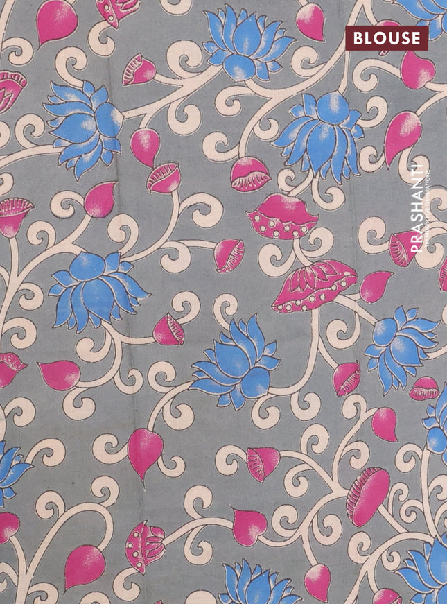 Bengal soft cotton saree navy blue and grey with plain body and zari woven border