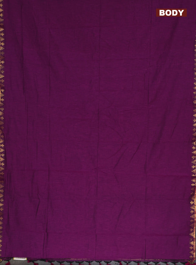Bengal soft cotton saree purple and maroon with plain body and zari woven border