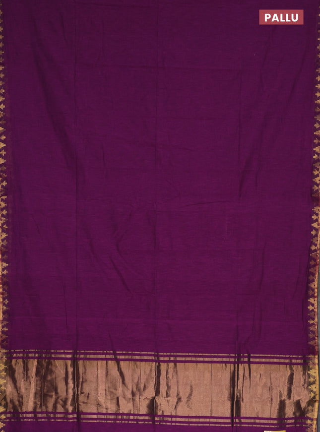Bengal soft cotton saree purple and maroon with plain body and zari woven border