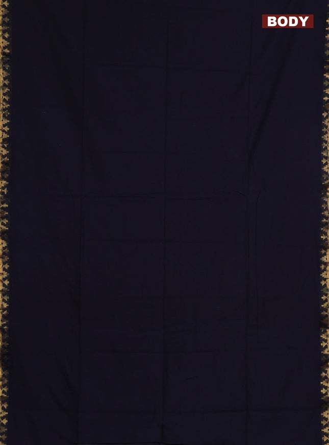Bengal soft cotton saree navy blue and dark mustard with plain body and zari woven border