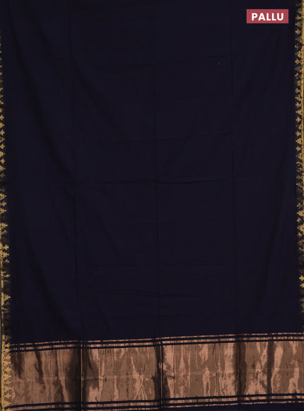 Bengal soft cotton saree navy blue and dark mustard with plain body and zari woven border