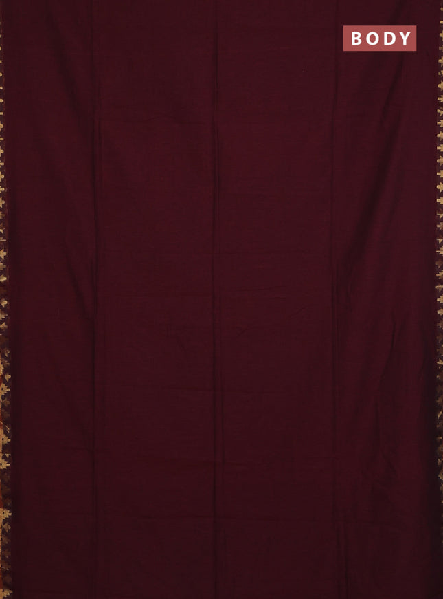 Bengal soft cotton saree maroon and red with plain body and zari woven border