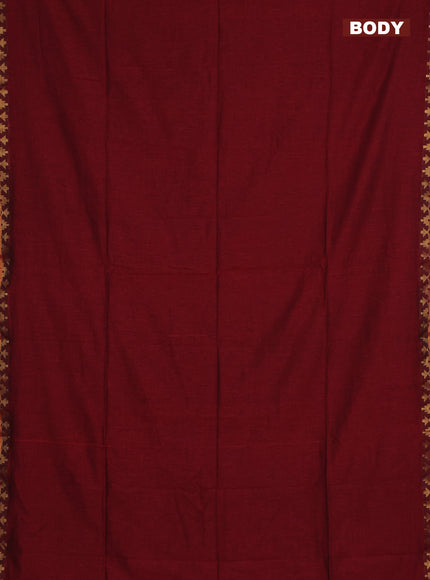 Bengal soft cotton saree maroon and blue with plain body and zari woven border