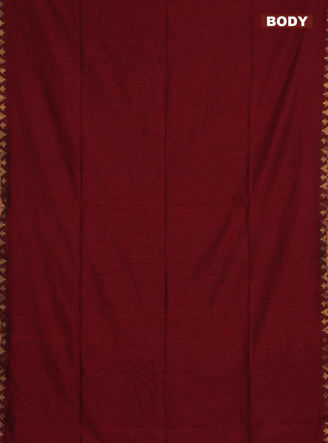 Bengal soft cotton saree maroon and blue with plain body and zari woven border