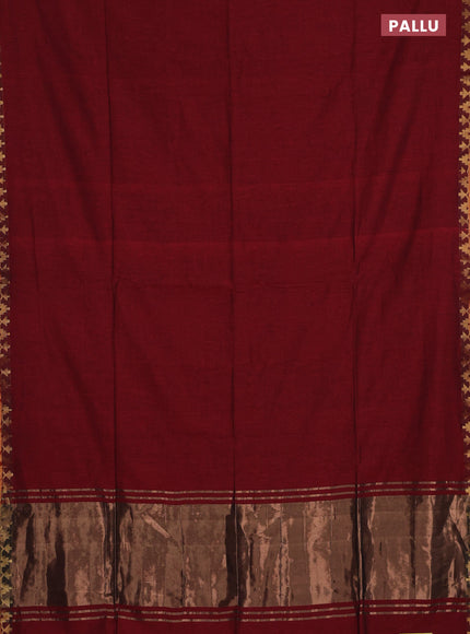 Bengal soft cotton saree maroon and blue with plain body and zari woven border