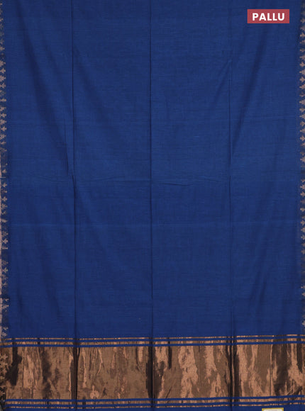 Bengal soft cotton saree cs blue and yellow with plain body and zari woven border