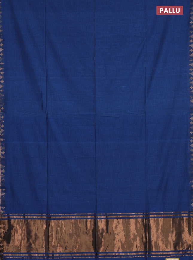Bengal soft cotton saree cs blue and yellow with plain body and zari woven border