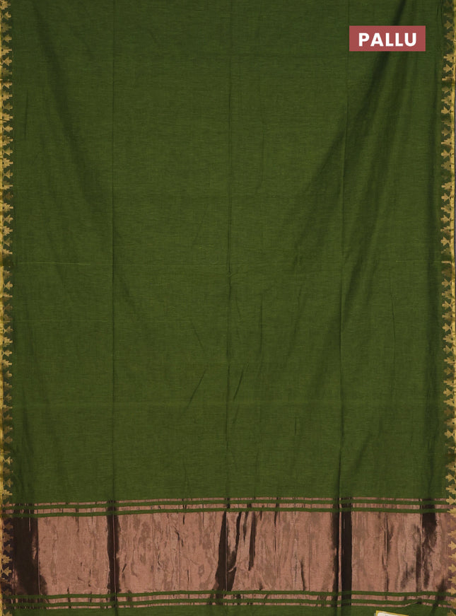 Bengal soft cotton saree light green and blue with plain body and zari woven border