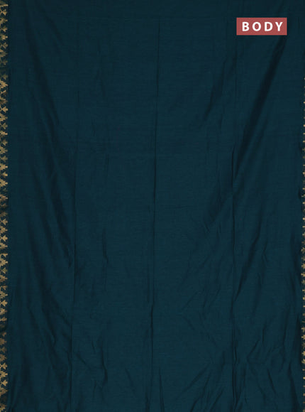 Bengal soft cotton saree peacock green and mustard yellow with plain body and zari woven border