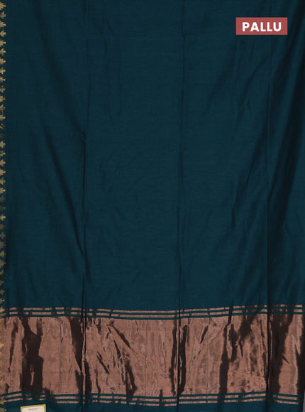 Bengal soft cotton saree peacock green and mustard yellow with plain body and zari woven border