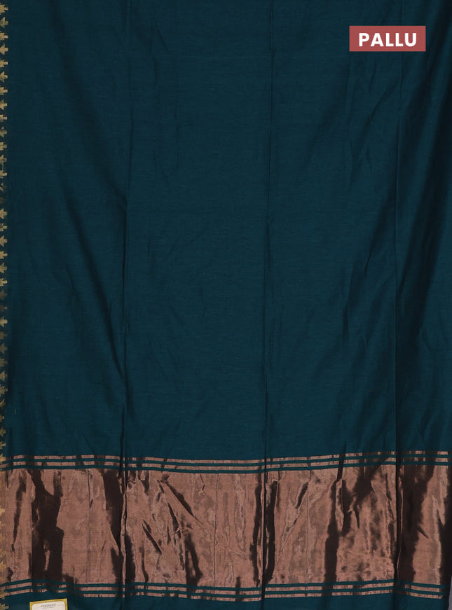 Bengal soft cotton saree peacock green and mustard yellow with plain body and zari woven border