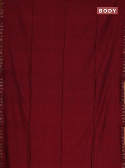 Bengal soft cotton saree maroon and blue with plain body and zari woven border