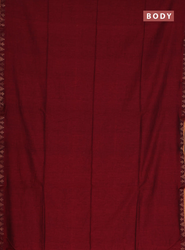 Bengal soft cotton saree maroon and blue with plain body and zari woven border