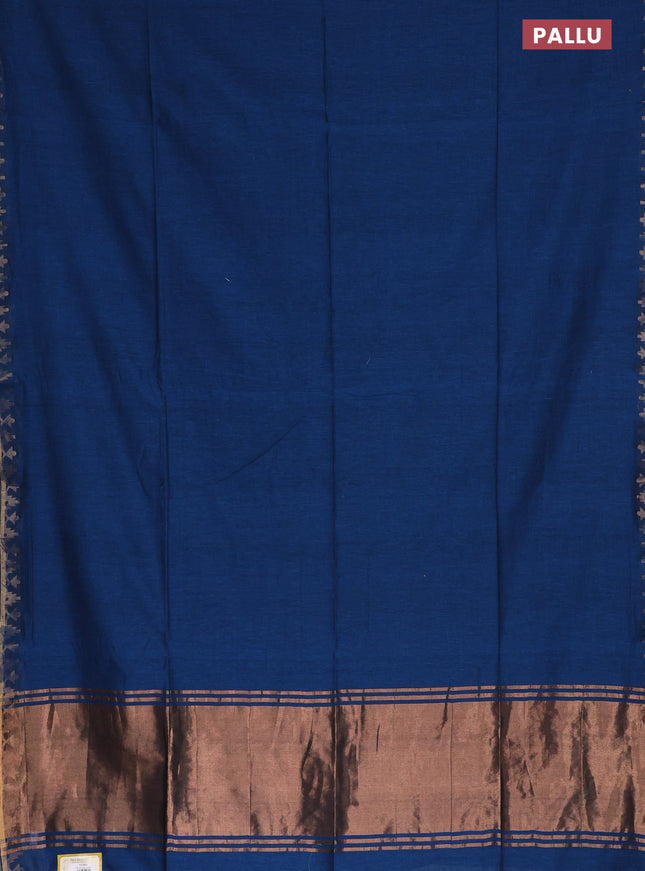 Bengal soft cotton saree cs blue and maroon with plain body and zari woven border