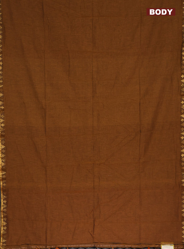 Bengal soft cotton saree mustard yellow and deep maroon with plain body and zari woven border