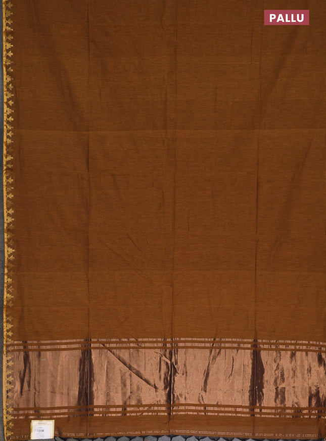 Bengal soft cotton saree mustard yellow and deep maroon with plain body and zari woven border